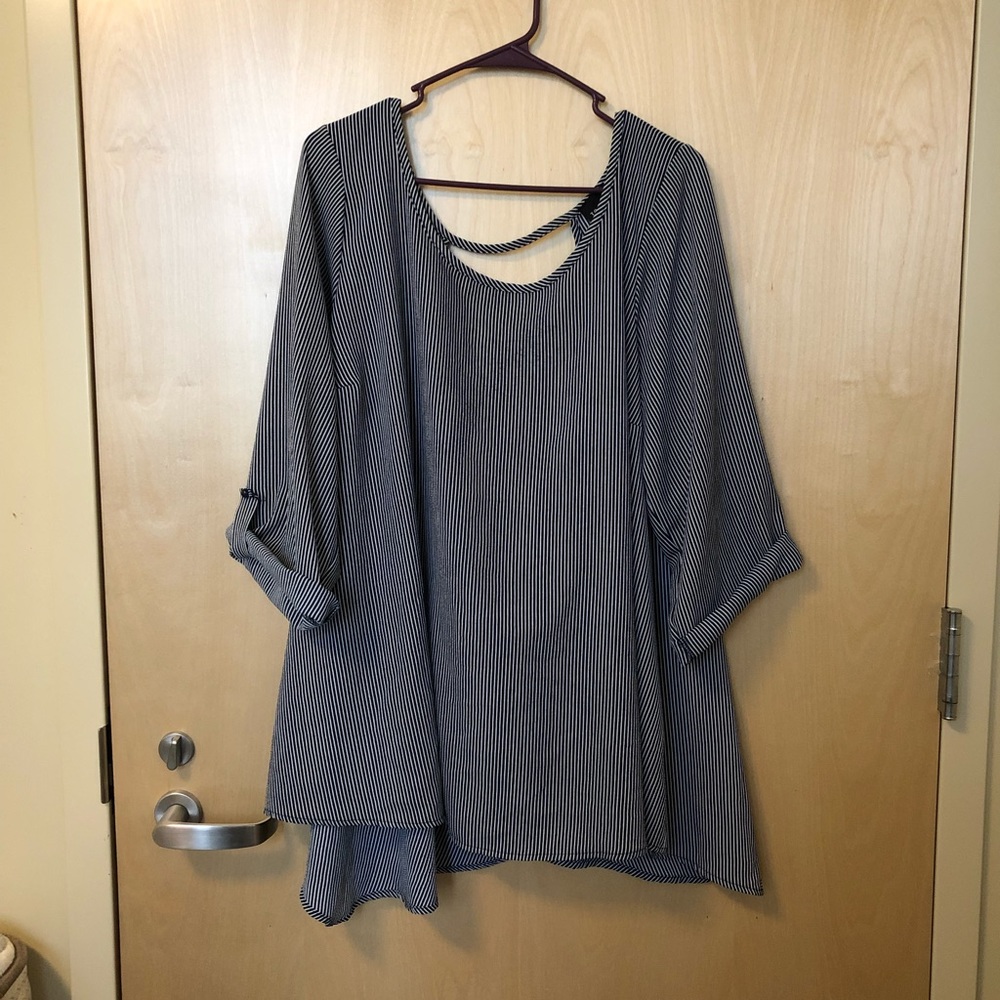 Torrid pinstriped blouse with open back